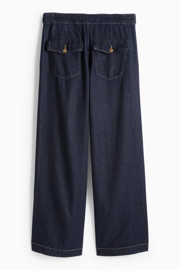 Women - Wide leg jeans - mid-rise waist - denim-dark blue