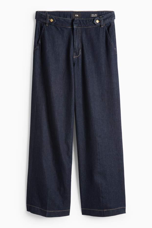 Women - Wide leg jeans - mid-rise waist - denim-dark blue