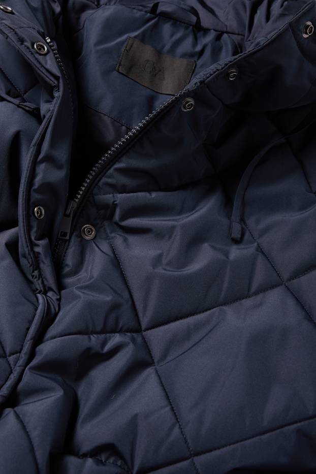 Dámské - Prošívaný kabát s kapucí - tmavomodrá