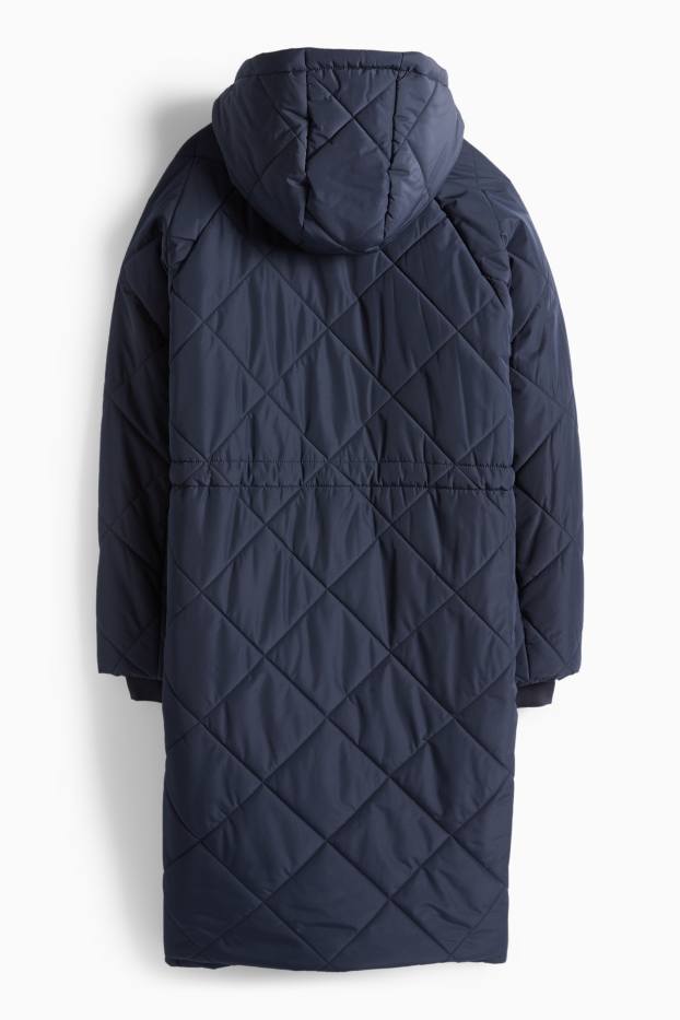 Dámské - Prošívaný kabát s kapucí - tmavomodrá