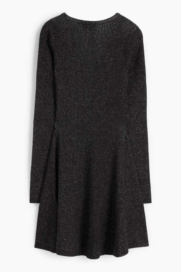 Copii - Fete - Rochie tricotată - reiată - negru