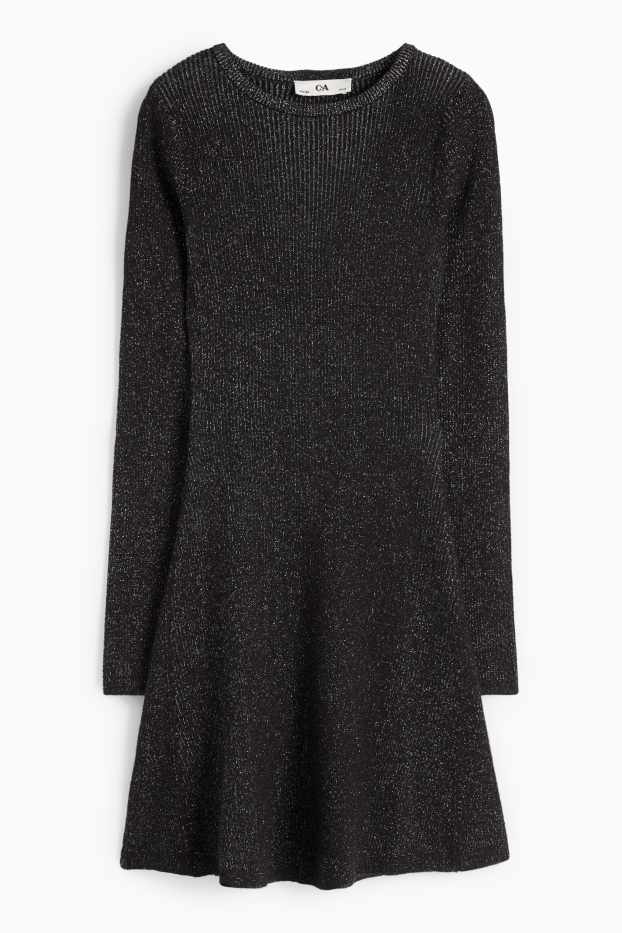 Copii - Fete - Rochie tricotată - reiată - negru