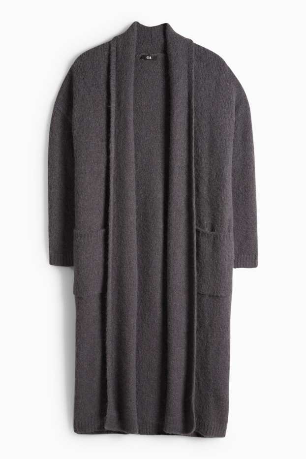 Damen - Lange Strickjacke - dunkelgrau