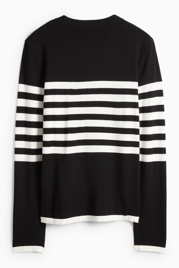 Damen - Pullover - gestreift - schwarz / weiss