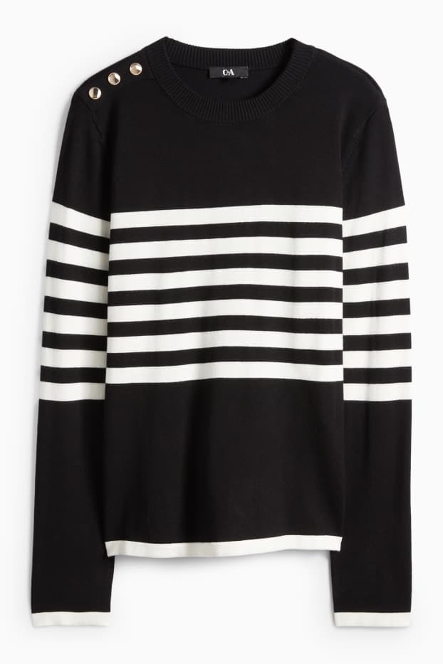 Damen - Pullover - gestreift - schwarz / weiss