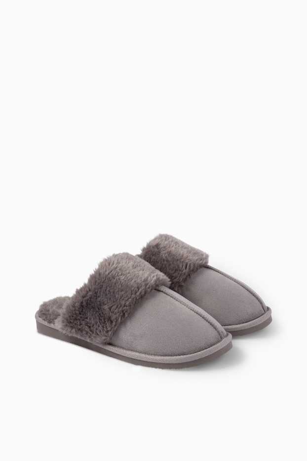 Damen - Hausschuhe - Velourslederimitat - grau