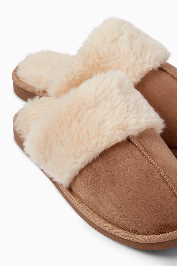 Damen - Hausschuhe - Velourslederimitat - beige