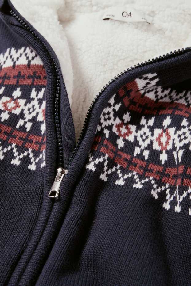 Kinder Buben - Strickjacke mit Kapuze - gemustert - dunkelblau