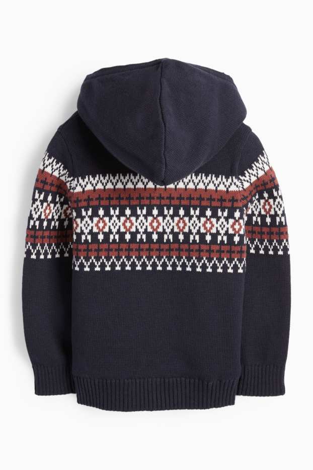 Kinder Buben - Strickjacke mit Kapuze - gemustert - dunkelblau