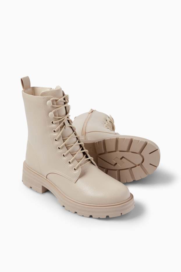 Dámské - Kotníkové boty - imitace kůže - světle béžová