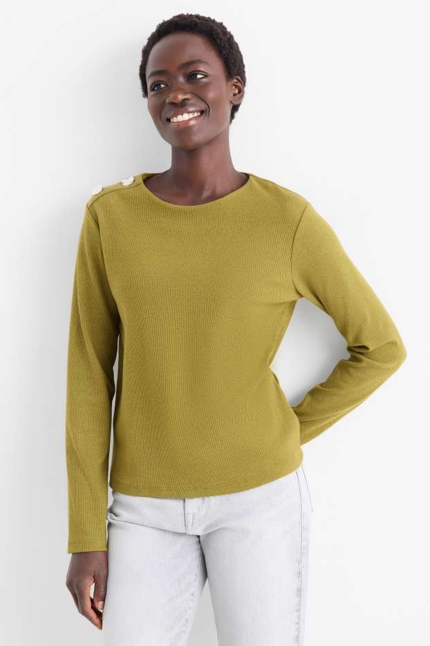 Women - Sweatshirt - ribbed - green