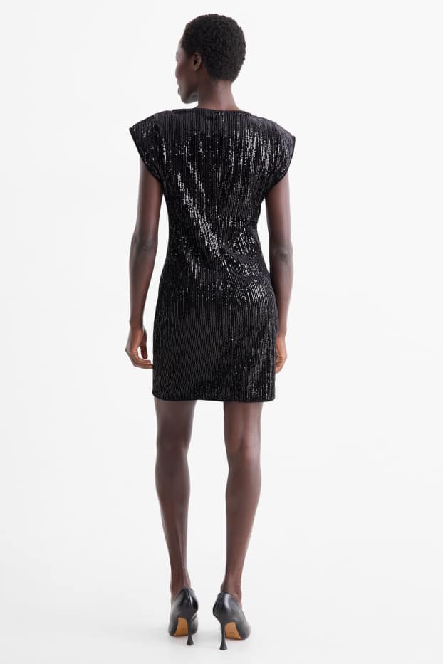 Damen - Pailletten-Bodycon-Kleid - schwarz