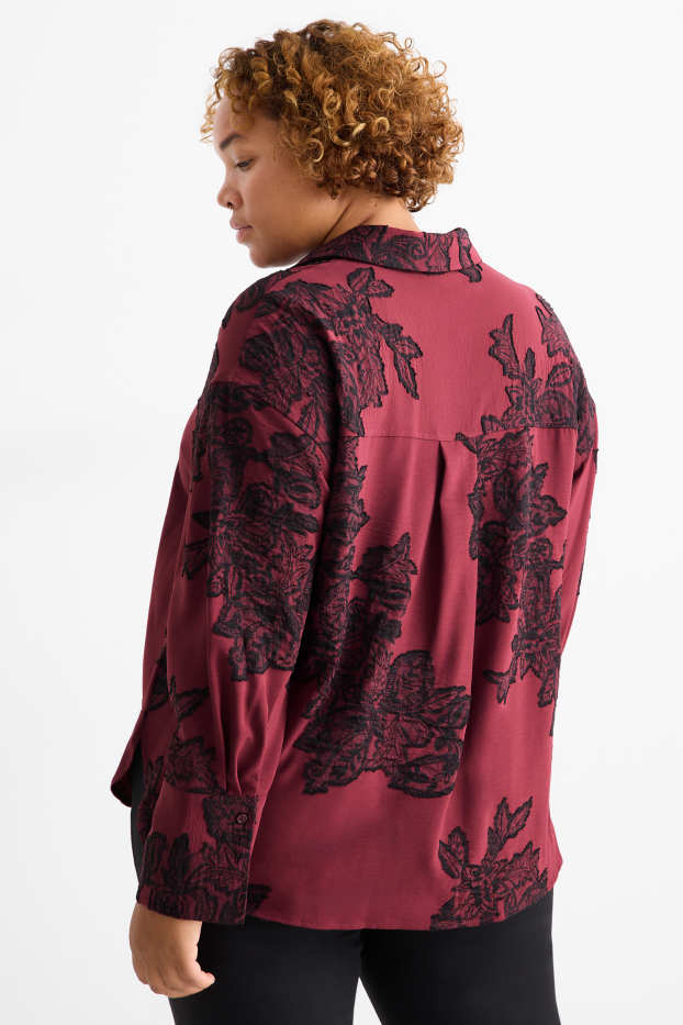 Femmes - Chemisier - à fleurs - finition texturée - bordeaux