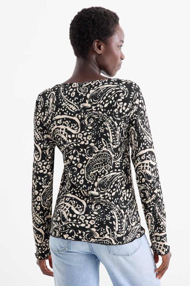 Women - Long sleeve top - regular fit - patterned - black / beige