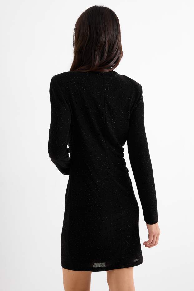 Women - Bodycon dress with rhinestones - black