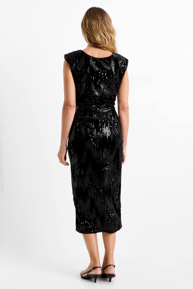 Donna - Vestito in velluto con paillettes - straight fit - nero
