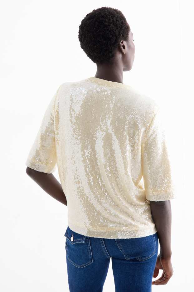 Women - Sequin blouse - mesh - cremewhite