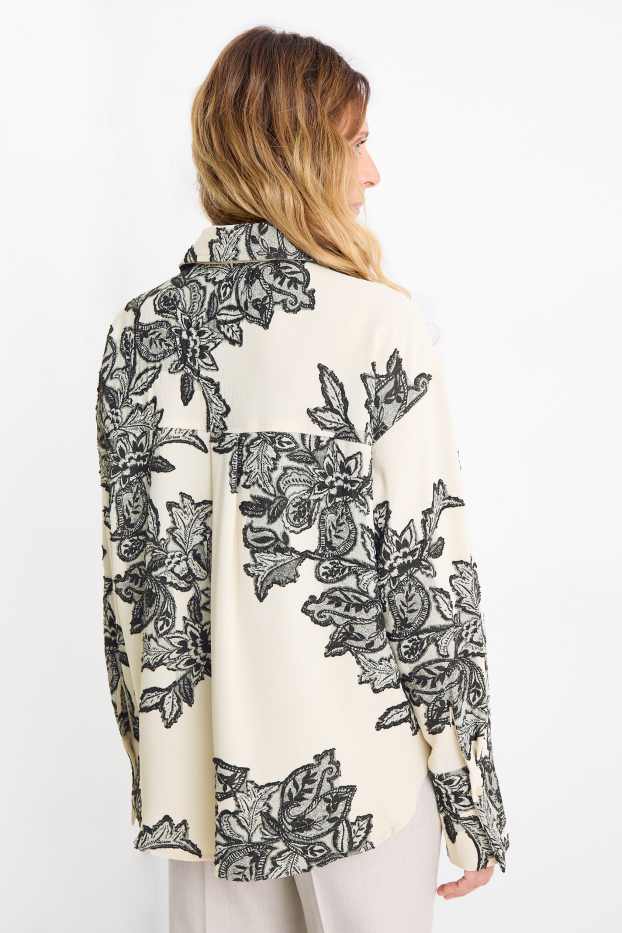 Femmes - Chemisier - à fleurs - texturé - noir / beige