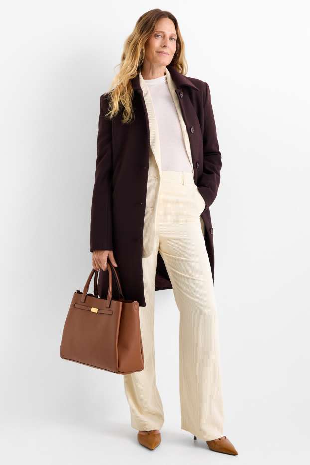 Dámské - Business kalhoty - high waist - regular fit - krémově bílá