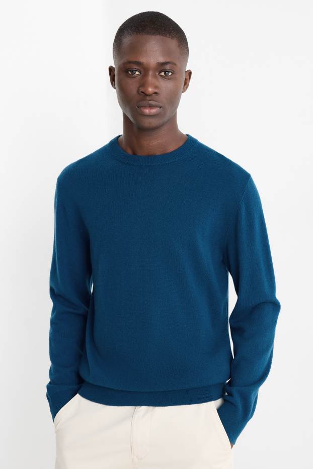 Hommes - Pull en cachemire - bleu pétrole