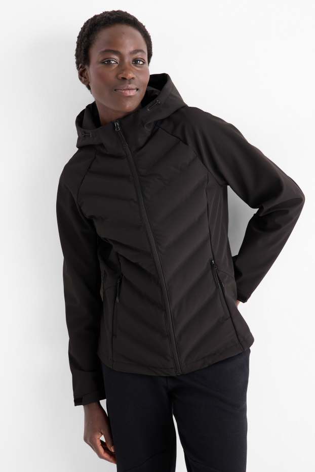 Femmes - Veste de sport chaude à capuche - finition déperlante - noir