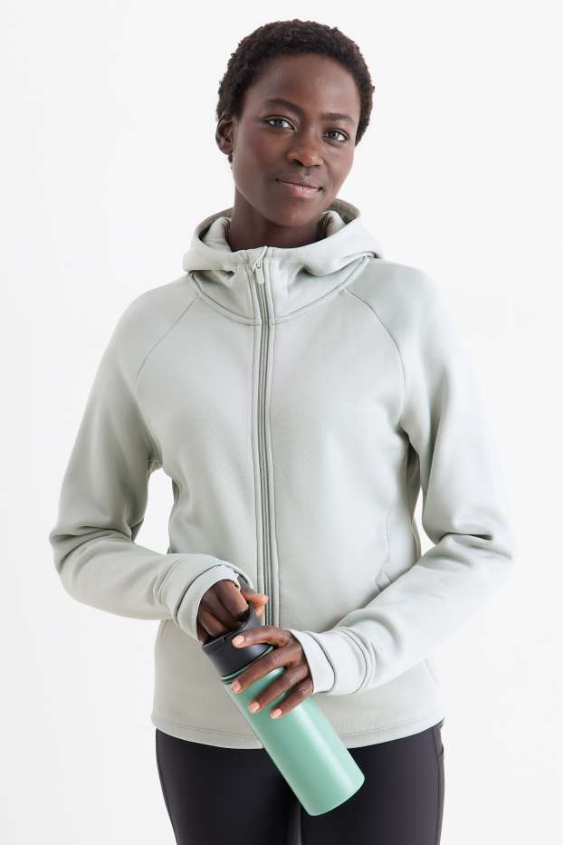 Dames - Vest van sweatstof met capuchon - lichtgrijs