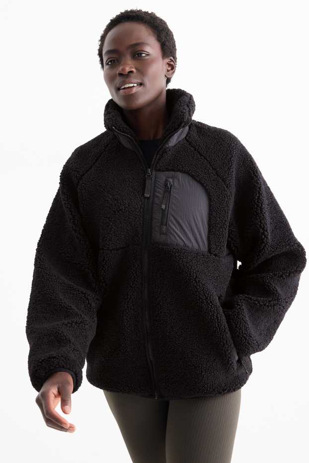 Damen - Funktions-Teddy-Jacke - gefüttert - schwarz