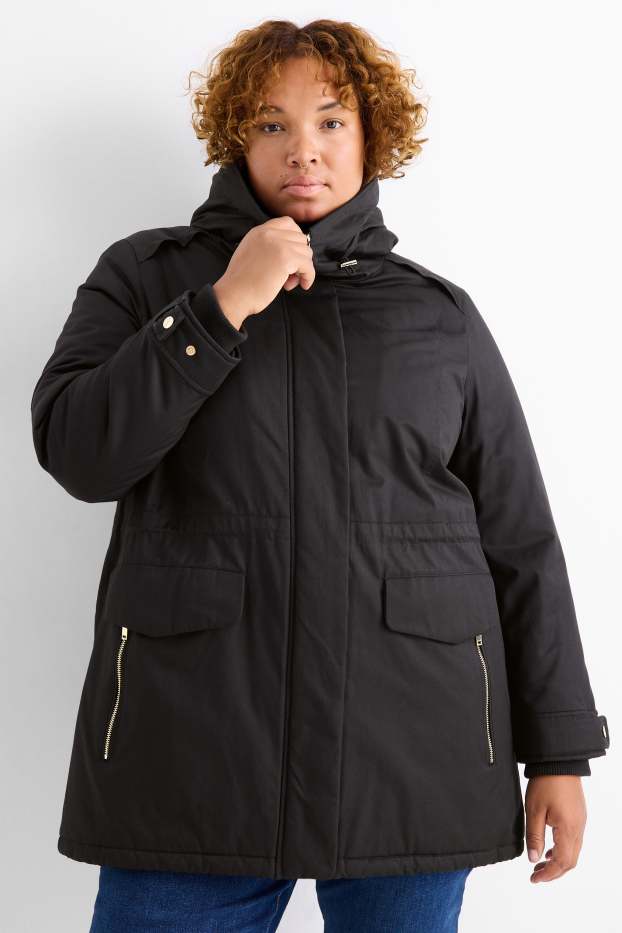 Dámské - Parka s kapucí - zimní - černá