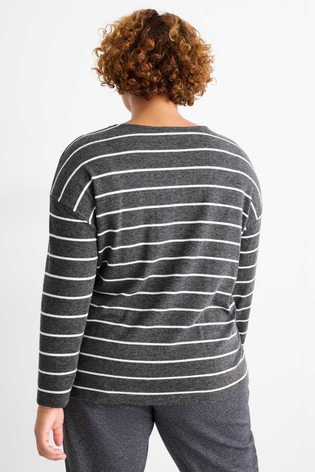 Femmes - Haut à manches longues - relaxed fit - à rayures - gris foncé / blanc