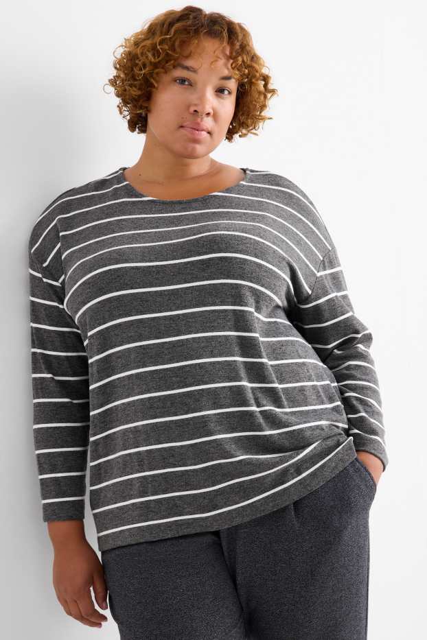 Femmes - Haut à manches longues - relaxed fit - à rayures - gris foncé / blanc