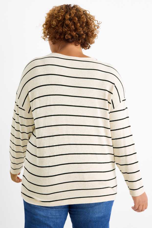 Damen - Langarmshirt - Relaxed Fit - gestreift - schwarz / beige