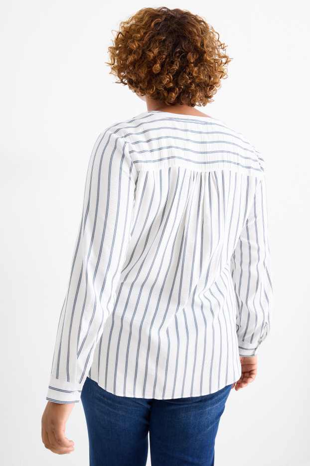 Femmes - Chemisier à encolure en V - à rayures - blanc / bleu clair