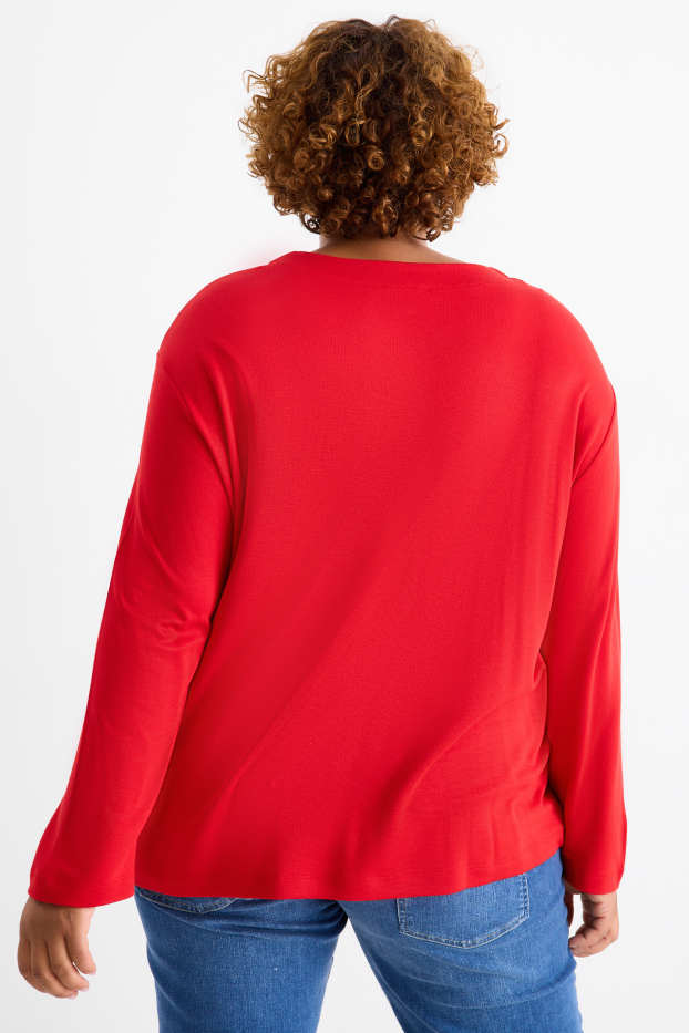 Women - Long sleeve top - relaxed fit - red