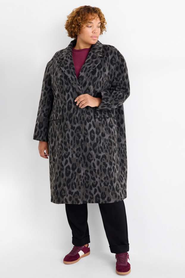 Femmes - Manteau - imprimé léopard - gris foncé