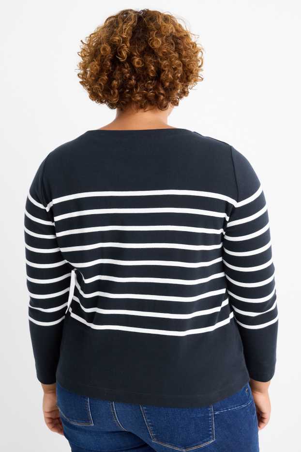Femmes - Haut à manches longues - regular fit - à rayures - bleu foncé / blanc crème