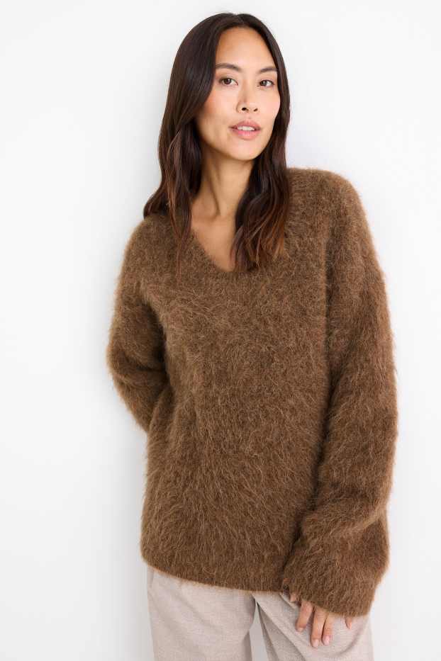 Femei - Pulover - amestec de lână alpaca - maro