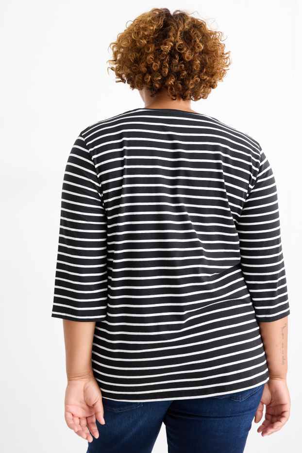 Donna - Maglia a maniche lunghe - LYCRA® - a righe - nero / bianco