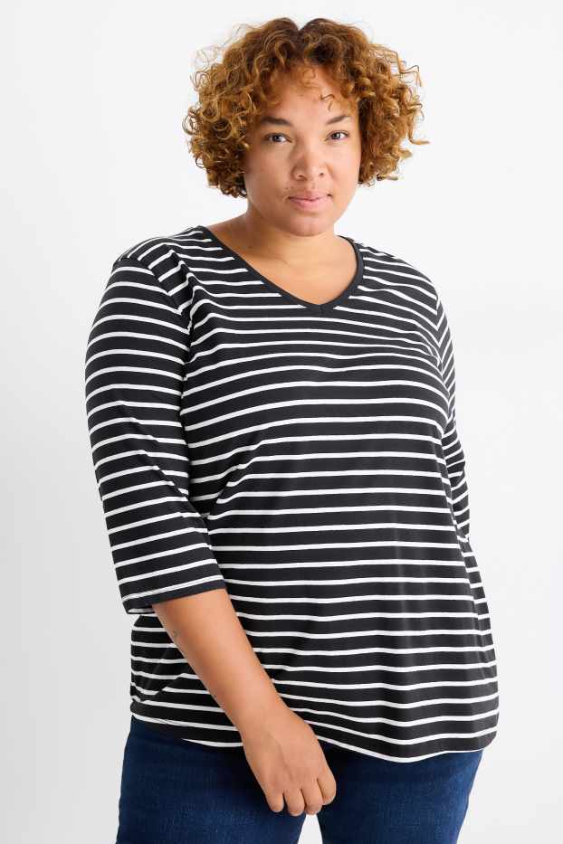 Donna - Maglia a maniche lunghe - LYCRA® - a righe - nero / bianco