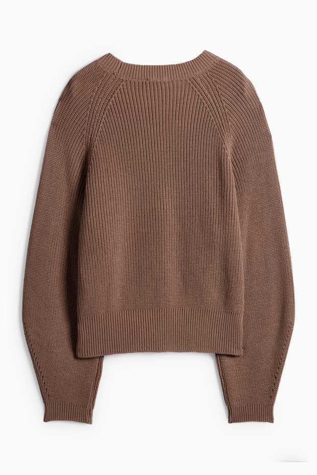 Damen - Pullover - gerippt - braun