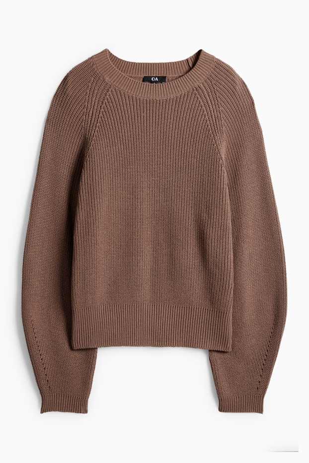 Damen - Pullover - gerippt - braun