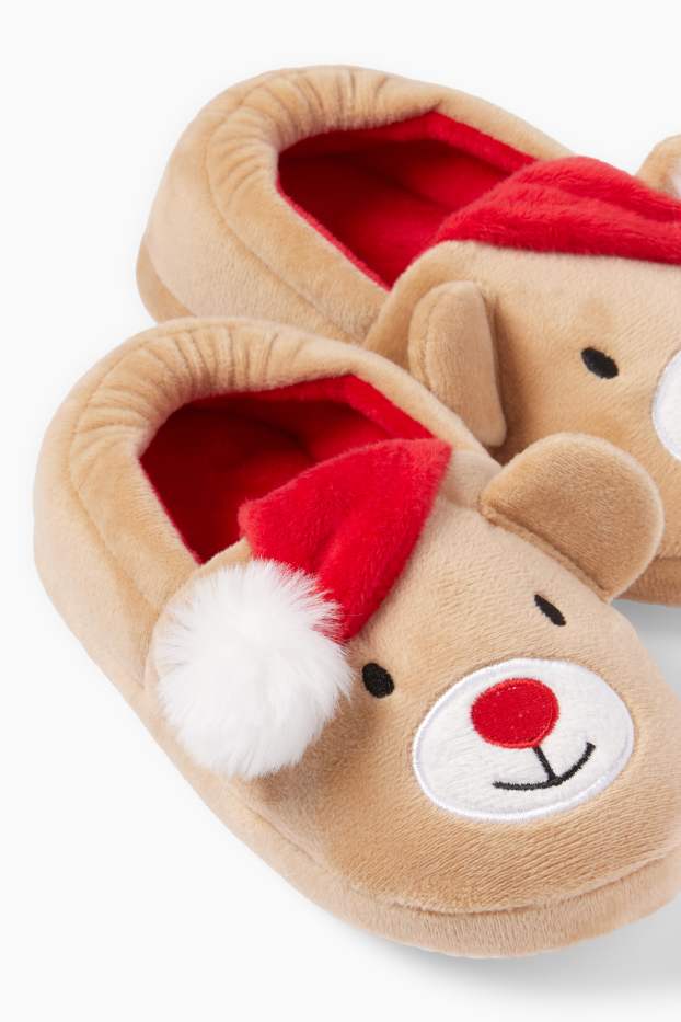 Children Girls - Reindeer - Christmas slippers - beige