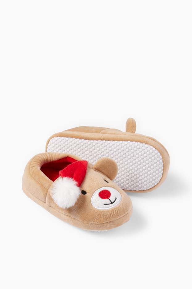 Children Girls - Reindeer - Christmas slippers - beige