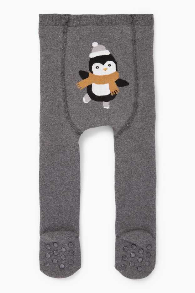 Baby Mädchen - Pinguin - Baby-Thermo-Anti-Rutsch-Strumpfhose - dunkelgrau