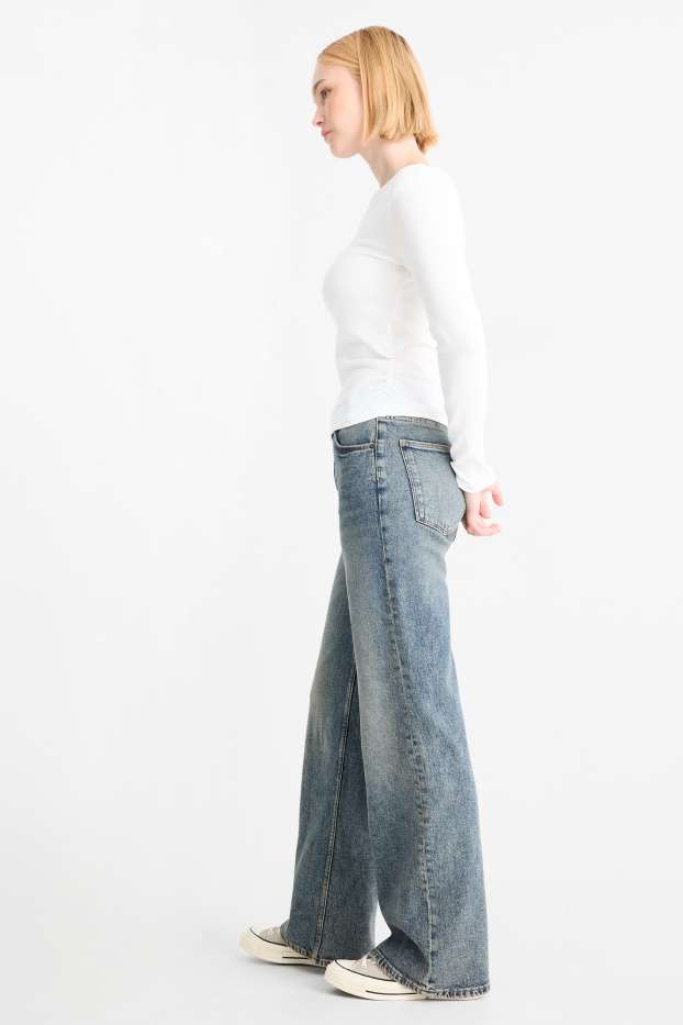 Damen - Wide Leg Jeans - Mid Waist - helljeansblau