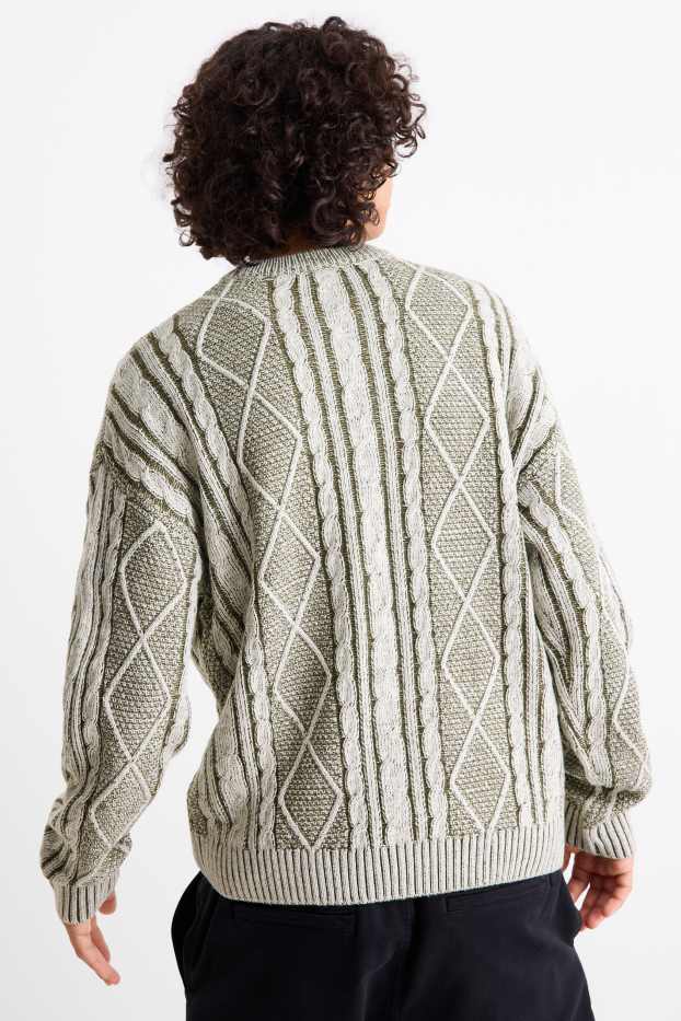 Herren - Pullover - Zopfmuster - grün
