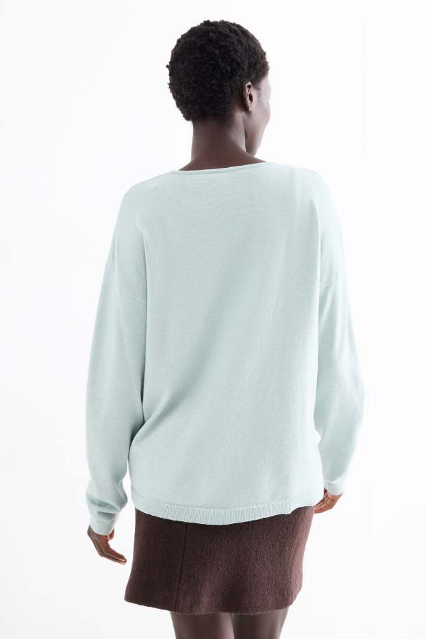 Women - V-neck jumper - light turquoise