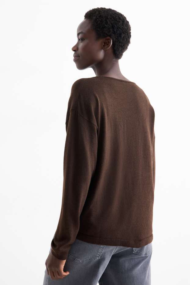 Women - V-neck jumper - dark brown