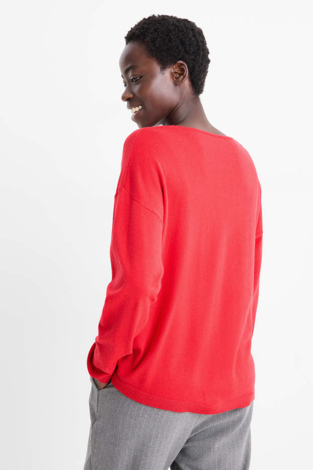 Women - V-neck jumper - red