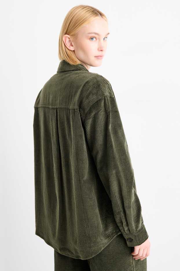 Women - Corduroy blouse - dark green