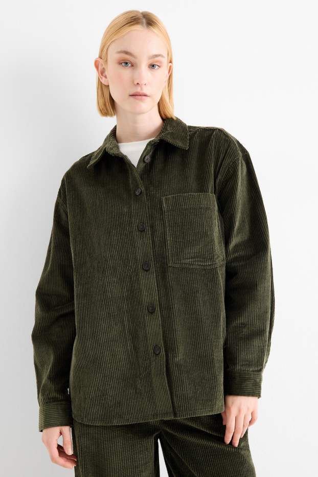 Women - Corduroy blouse - dark green